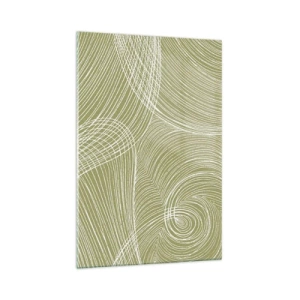 Impression sur verre - Image sur verre - Lignes vertes et blanches dans une composition abstraite - 70x100cm - Abstraction complexe de blanc - Décoration murale moderne pour le salon et la chambre ARTTOR