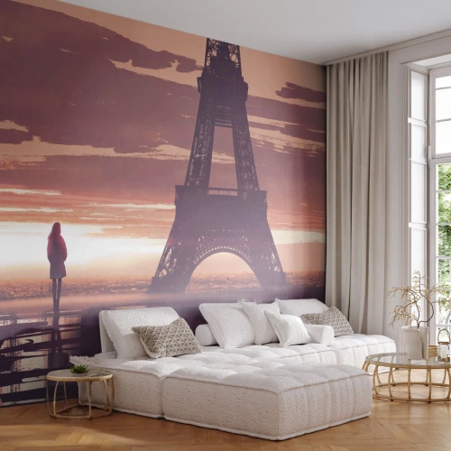 Papier Peint Photo Premium Sand - Seulement deux d'entre eux - Ville, tour Eiffel, Paris - 300x210 cm