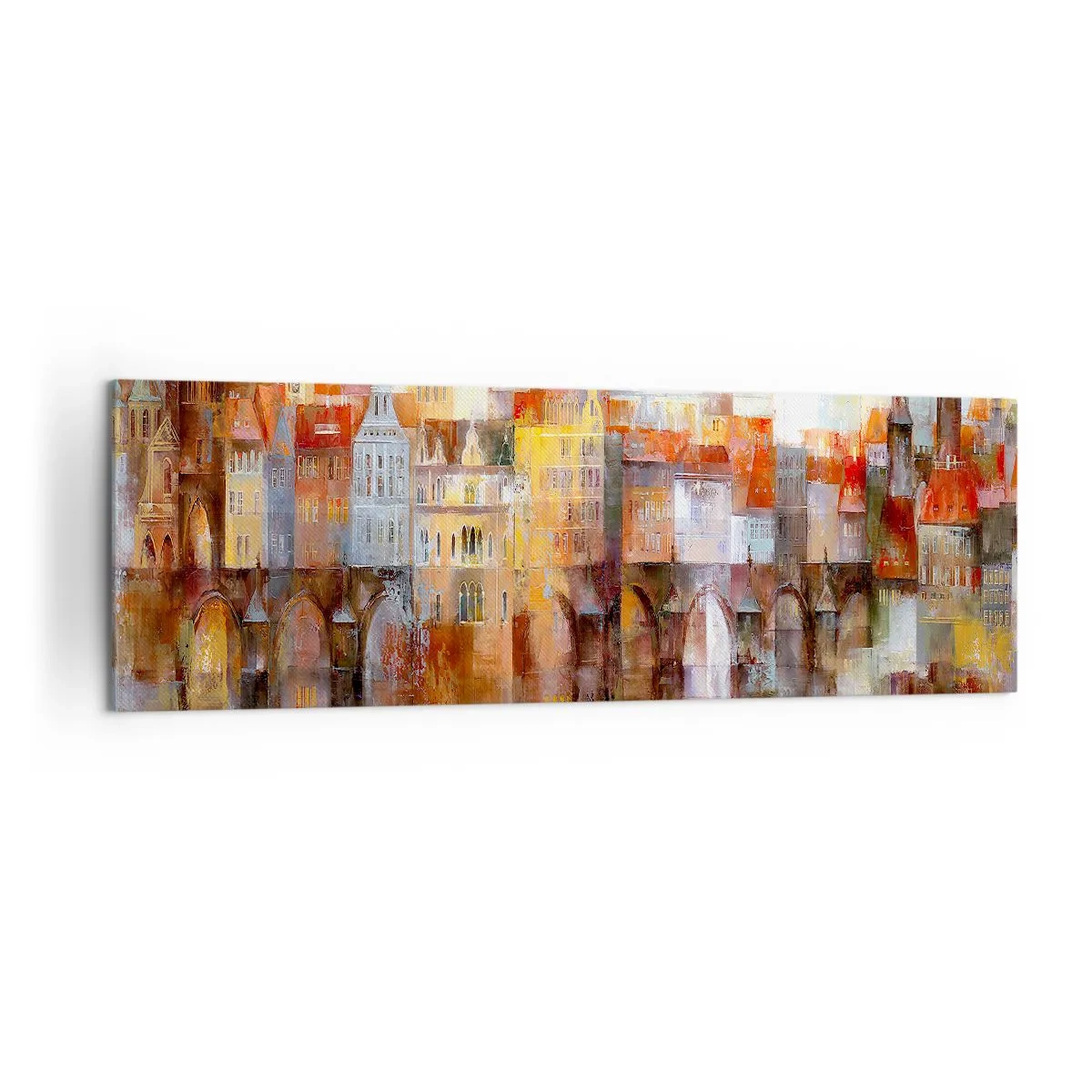 Impression sur toile - Image sur toile - Un panorama pittoresque de la ville avec un pont aux couleurs d'automne - 160x50cm - C'est aussi beau sous le pont - Décoration murale moderne pour le salon et la chambre ARTTOR