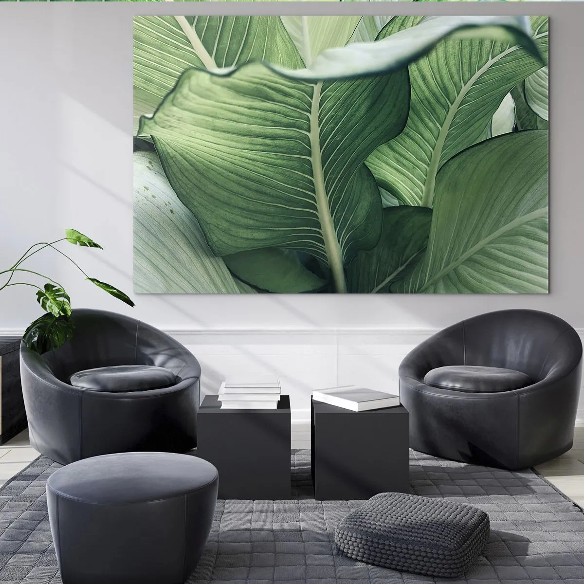 Impression sur verre - Image sur verre - Feuilles vertes luxuriantes en gros plan et à la lumière naturelle - 70x50cm - Une vie intensément verte - Décoration murale moderne pour le salon et la chambre ARTTOR