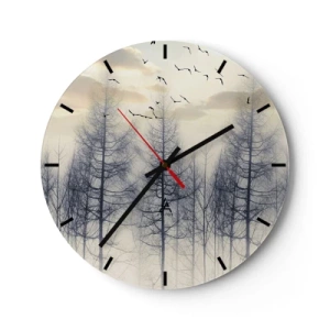 Horloge murale - Pendule murale - Un paysage brumeux avec des arbres et des oiseaux volants - 30x30cm - L'âme de la forêt - Décoration murale moderne pour le salon, la cuisine et la chambre ARTTOR