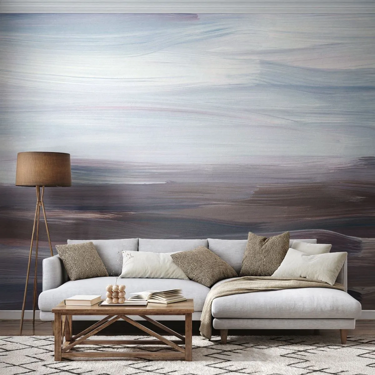 Papier Peint Photo Premium Sand - Une composition abstraite de coups de pinceau aux couleurs froides. - 100x70cm - Éléments : eau - Décoration murale moderne pour le salon et la chambre ARTTOR