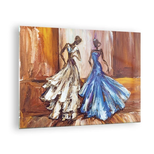 Impression sur verre - Image sur verre - Figures féminines en robes de bal dans un style artistique - 70x50cm - Un duo reconnaissant - Décoration murale moderne pour le salon et la chambre ARTTOR