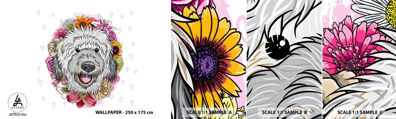 Échantillon De Papier Peint Standard Eco - La joie du chiot - Abstraction, Chien, Pour les enfants - 100x30 cm