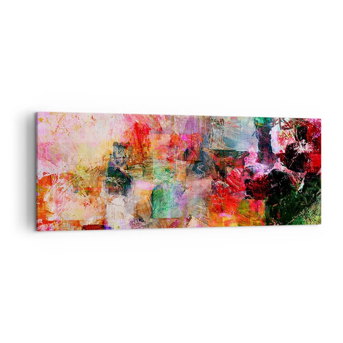 Impression sur toile - Image sur toile - Une composition abstraite aux tons dominants rose et rouge. - 140x50cm - Un voyage à travers les roses - Décoration murale moderne pour le salon et la chambre ARTTOR
