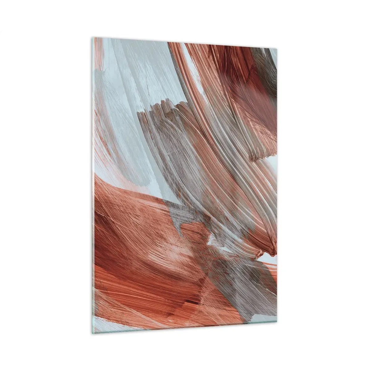 Impression sur verre - Image sur verre - Coups de pinceau dynamiques aux couleurs chaudes de l'automne et aux bleus froids. - 50x70cm - Abstraction venteuse et automnale - Décoration murale moderne pour le salon et la chambre ARTTOR