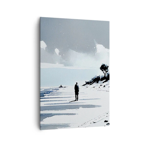Impression sur toile - Image sur toile - Une silhouette solitaire marchant sur une plage déserte - 70x100cm - Seul à seul - Décoration murale moderne pour le salon et la chambre ARTTOR