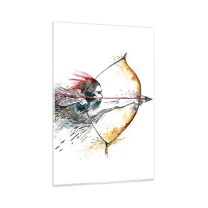 Impression sur verre - Image sur verre - Aquarelle dynamique d'un guerrier avec un arc et des flèches - 80x120cm - Guerrier mythique avec un arc de feu - Décoration murale moderne pour le salon et la chambre ARTTOR