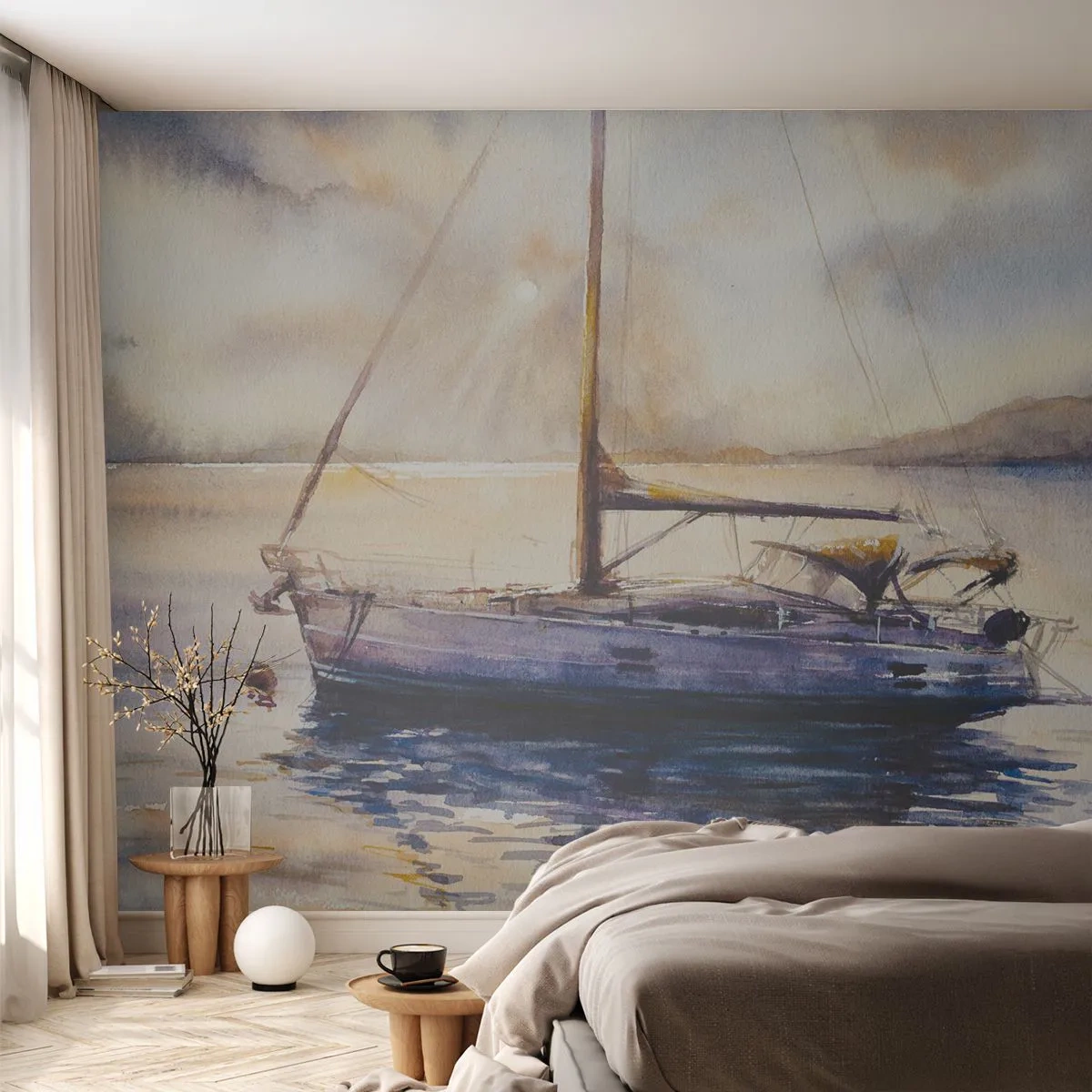 Papier Peint Photo Standard Eco - Soirée sur la baie - Voilier, Pêche, Bord de mer - 350x256 cm