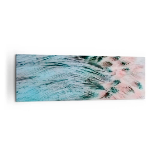 Impression sur toile - Image sur toile - Gros plan de plumes aux couleurs rose saphir pastel - 160x50cm - Duvet rose saphir - Décoration murale moderne pour le salon et la chambre ARTTOR