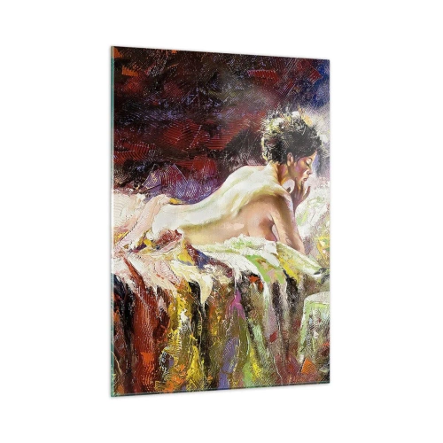 Impression sur verre - Image sur verre - Nu féminin impressionniste sur tissu coloré - 50x70cm - Vénus en pensée - Décoration murale moderne pour le salon et la chambre ARTTOR