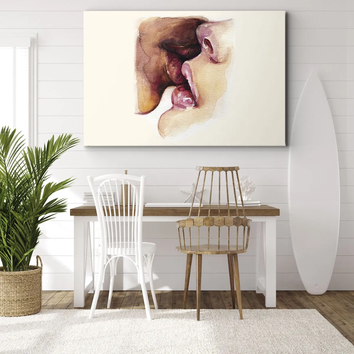 Impression sur toile - Image sur toile - Une aquarelle représentant un gros plan d'un visage - 120x80cm - Comme le jour et la nuit, la terre et le ciel - Décoration murale moderne pour le salon et la chambre ARTTOR