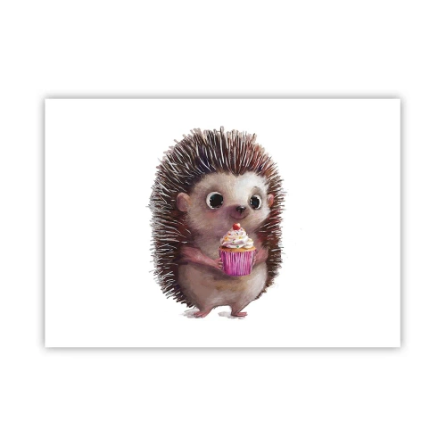 Affiche - Poster - Un hérisson mignon avec un cupcake - 100x70cm - La fête c'est tous les jours - Décoration murale moderne pour le salon et la chambre ARTTOR
