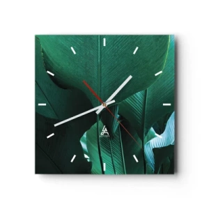 Horloge murale - Pendule murale - Feuilles vertes dans une composition minimaliste - 30x30cm - Tourné vers la lumière - Décoration murale moderne pour le salon et la chambre ARTTOR