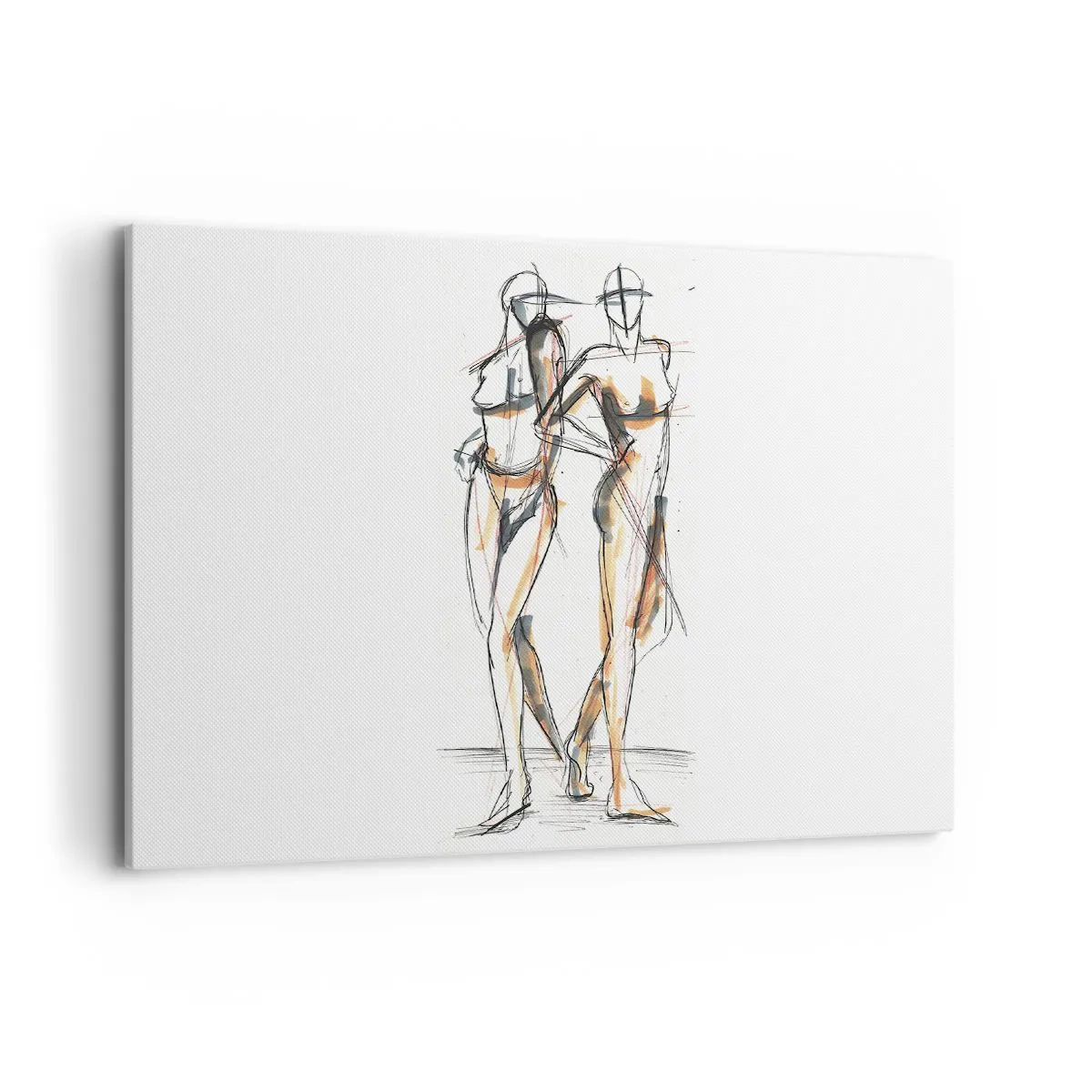 Impression sur toile - Image sur toile - Croquis artistique de deux silhouettes sur fond blanc - 100x70cm - Étude de la grâce - Décoration murale moderne pour le salon et la chambre ARTTOR