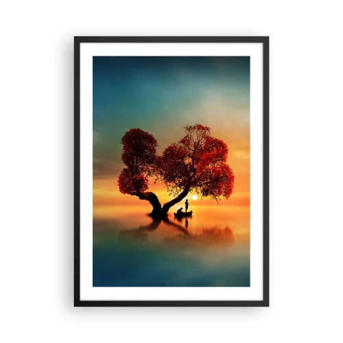 Affiche dans un cadre noir - Poster - Arbre en forme de cœur au coucher du soleil - 50x70cm - Plénitude et éloignement sans monde - Décoration murale moderne pour le salon et la chambre ARTTOR
