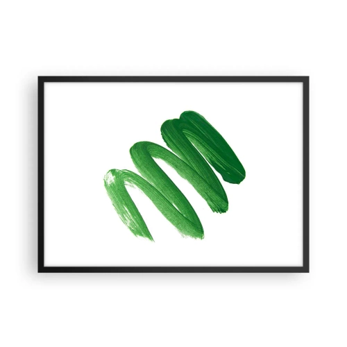 Affiche dans un cadre noir - Poster - Coup de pinceau abstrait vert sur fond blanc - 70x50cm - Blague verte - Décoration murale moderne pour le salon et la chambre ARTTOR