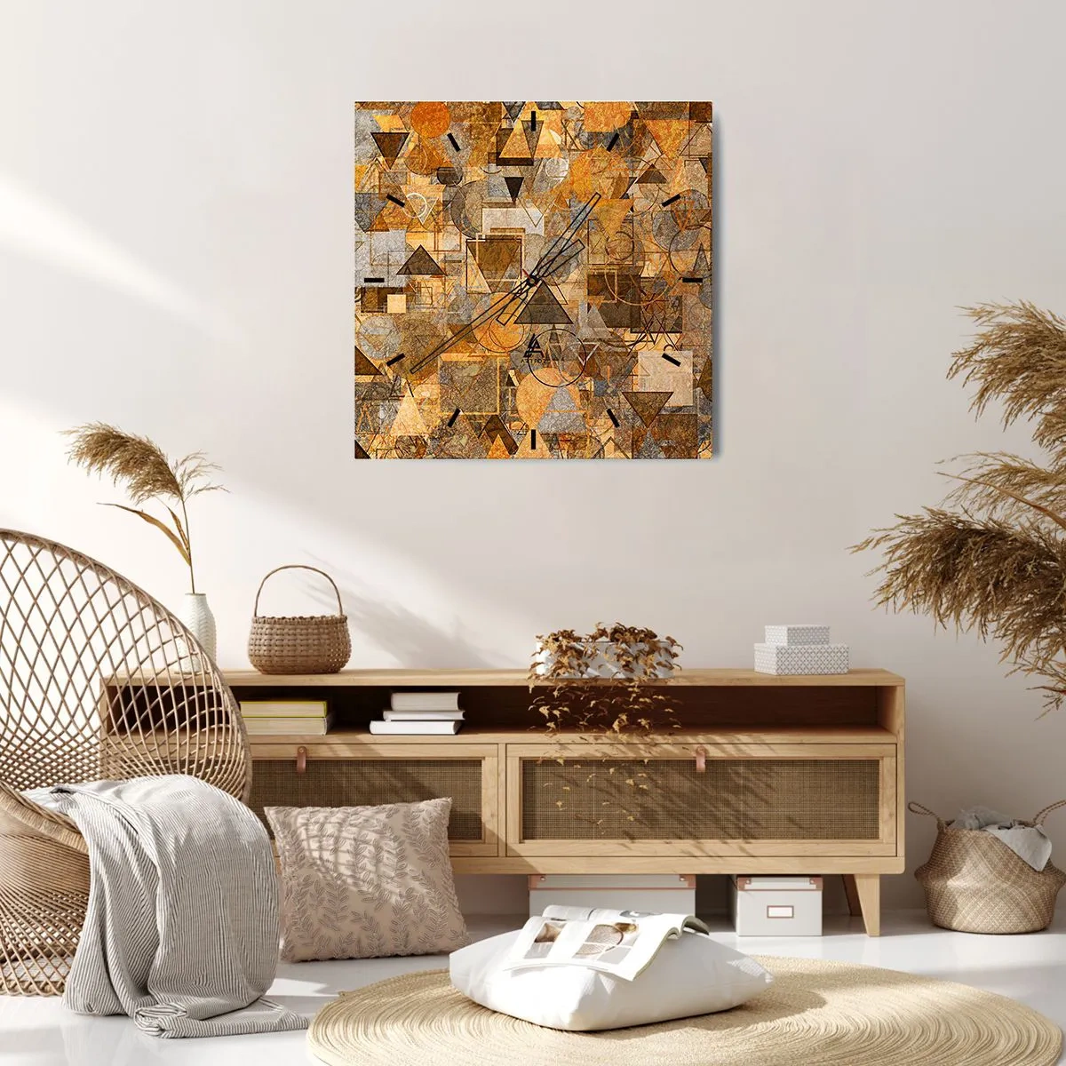 Horloge murale - Pendule murale - Motifs géométriques abstraits dans des tons dorés - 30x30cm - Le monde en forme - Décoration murale moderne pour le salon et la chambre ARTTOR