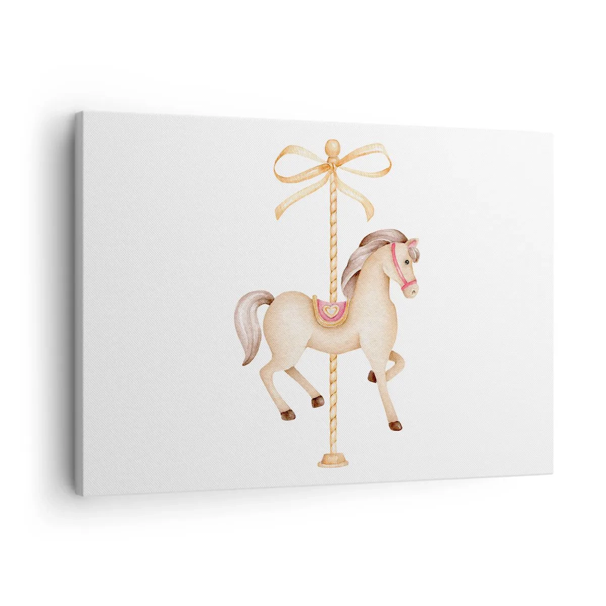 Impression sur toile - Image sur toile - Un cheval de carrousel avec un arc dans des pastels délicats - 70x50cm - Un trot gracieux - Décoration murale moderne pour le salon et la chambre ARTTOR