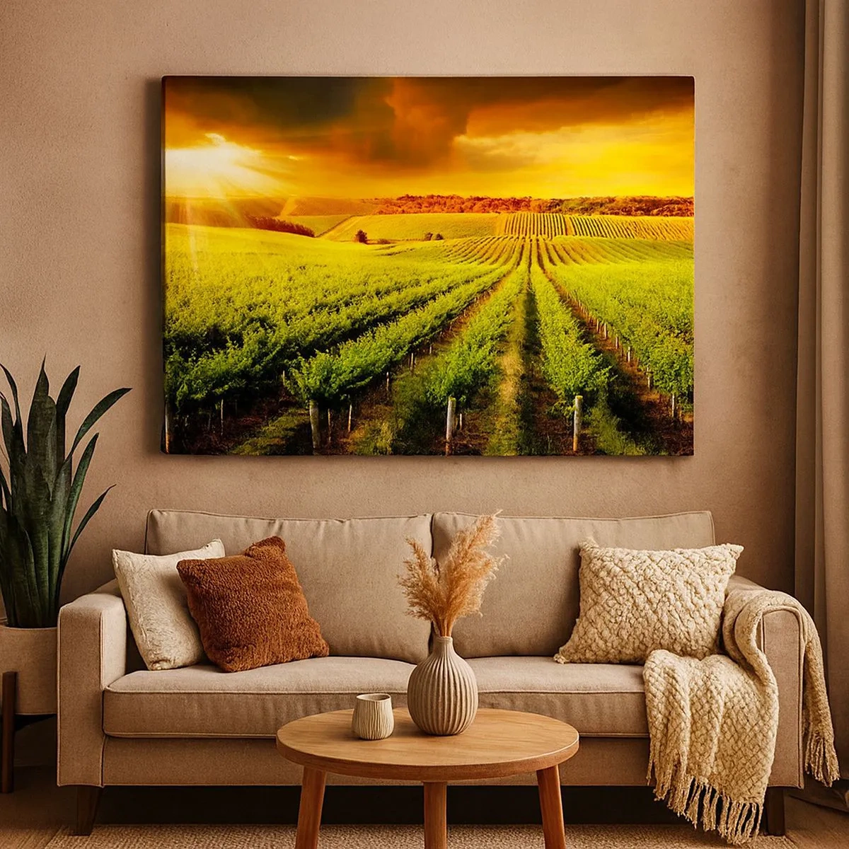 Impression sur toile - Image sur toile - Des vignes dorées illuminées par les rayons du soleil - 70x50cm - Sous le soleil australien - Décoration murale moderne pour le salon et la chambre ARTTOR