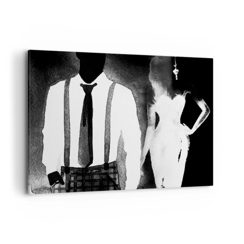 Impression sur toile - Image sur toile - Personnages de style noir, élégance et mystère en noir et blanc - 100x70cm - Ambiance noire - Décoration murale moderne pour le salon et la chambre ARTTOR
