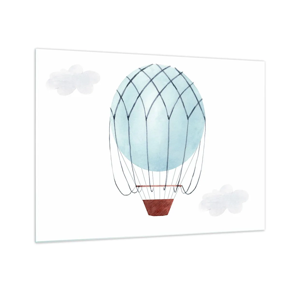 Impression sur verre - Image sur verre - Montgolfière bleue dans les nuages - 70x50cm - Entièrement dans les nuages - Décoration murale moderne pour le salon et la chambre ARTTOR