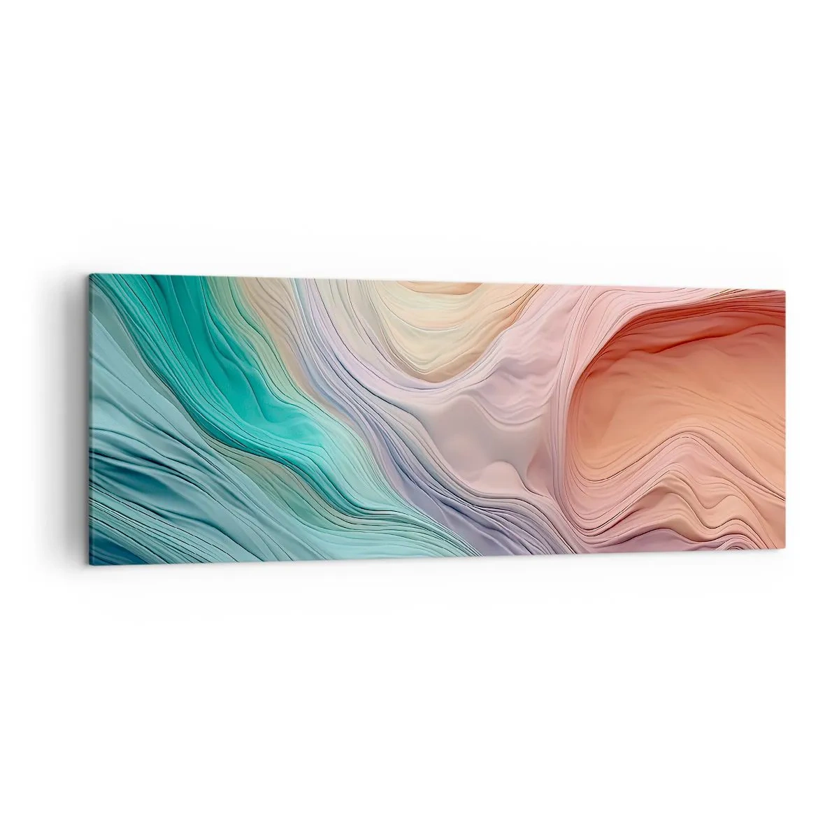 Impression sur toile - Image sur toile - Vagues abstraites aux couleurs pastel et arc-en-ciel - 140x50cm - Vague arc-en-ciel - Décoration murale moderne pour le salon et la chambre ARTTOR
