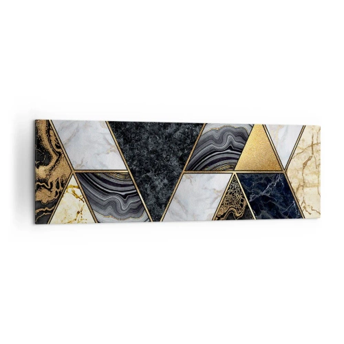 Impression sur toile - Image sur toile - Triangles géométriques en or, marbre et nuances sombres - 160x50cm - Pierre après pierre - Décoration murale moderne pour le salon et la chambre ARTTOR