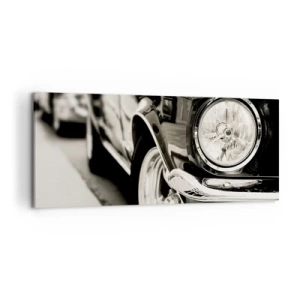 Impression sur toile - Image sur toile - Une voiture classique emblématique en noir et blanc élégant - 120x50cm - Brillance permanente - Décoration murale moderne pour le salon et la chambre ARTTOR