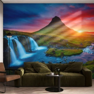 Papier Peint Autocollant Deluxe Sticker - Islande - feu et eau - Paysage, Islande, Kirkjufellsfoss - 400x280 cm