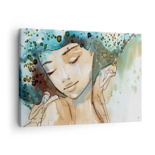 Impression sur toile - Image sur toile - Portrait d'une femme aux couleurs délicates de l'aquarelle - 70x50cm - Lady in blue - Décoration murale moderne pour le salon et la chambre ARTTOR