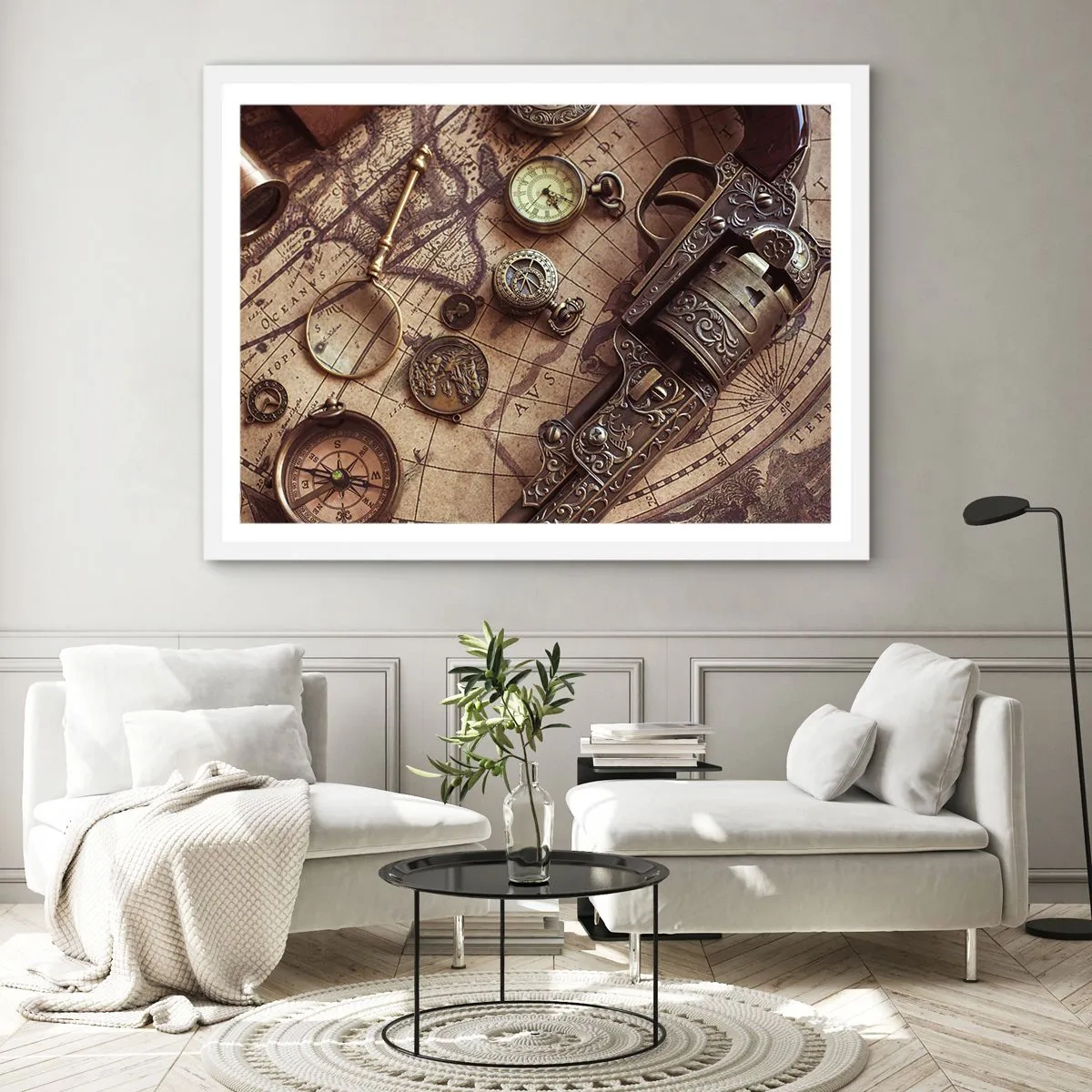 Affiche dans un cadre blanc - Poster - L'aventure appelle - 100x70 cm