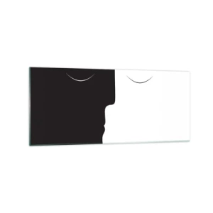 Impression sur verre - Image sur verre - Une silhouette minimaliste de deux visages aux couleurs contrastées. - 120x50cm - Unité des contraires - Décoration murale moderne pour le salon et la chambre ARTTOR