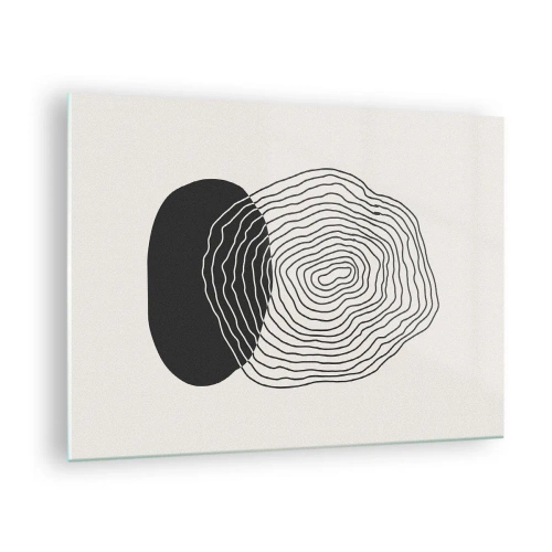 Impression sur verre - Image sur verre - Motif abstrait avec des ovales et des lignes noires et blanches - 70x50cm - Durabilité et oscillation - Décoration murale moderne pour le salon et la chambre ARTTOR