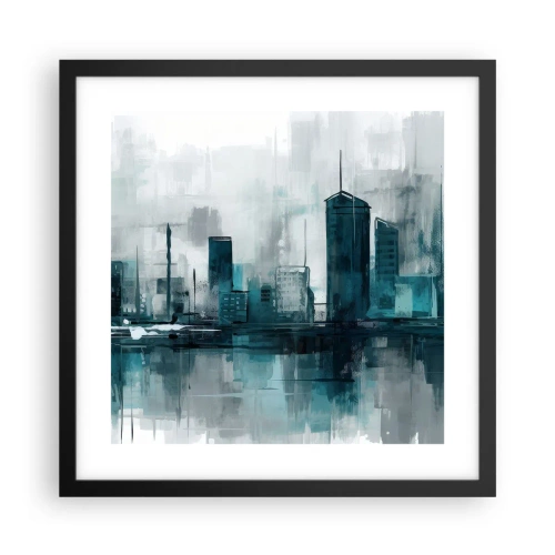 Affiche dans un cadre noir - Poster - Une ville couleur de pluie - 40x40 cm