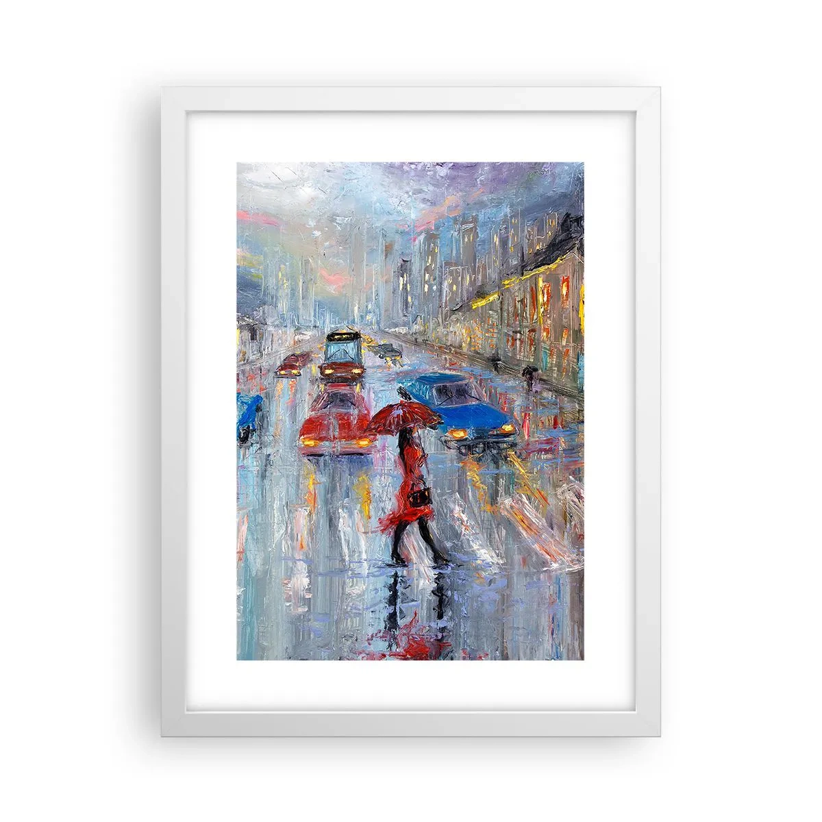 Affiche dans un cadre blanc - Poster - Après-midi pluvieux en ville - 30x40 cm