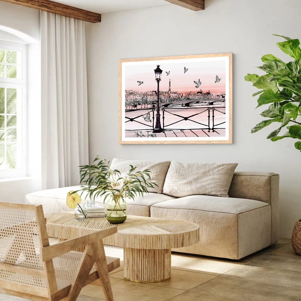 Affiche dans un chêne clair - Poster - Sur les toits de Paris - 50x40 cm