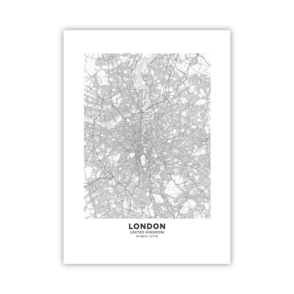 Affiche - Poster - Carte de Londres en noir et blanc avec des détails précis des rues - 50x70cm - Carte du labyrinthe londonien - Décoration murale moderne pour le salon et la chambre ARTTOR