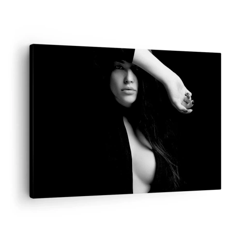Impression sur toile - Image sur toile - Portrait élégant d'une femme en noir et blanc - 70x50cm - École de séduction - Décoration murale moderne pour le salon et la chambre ARTTOR