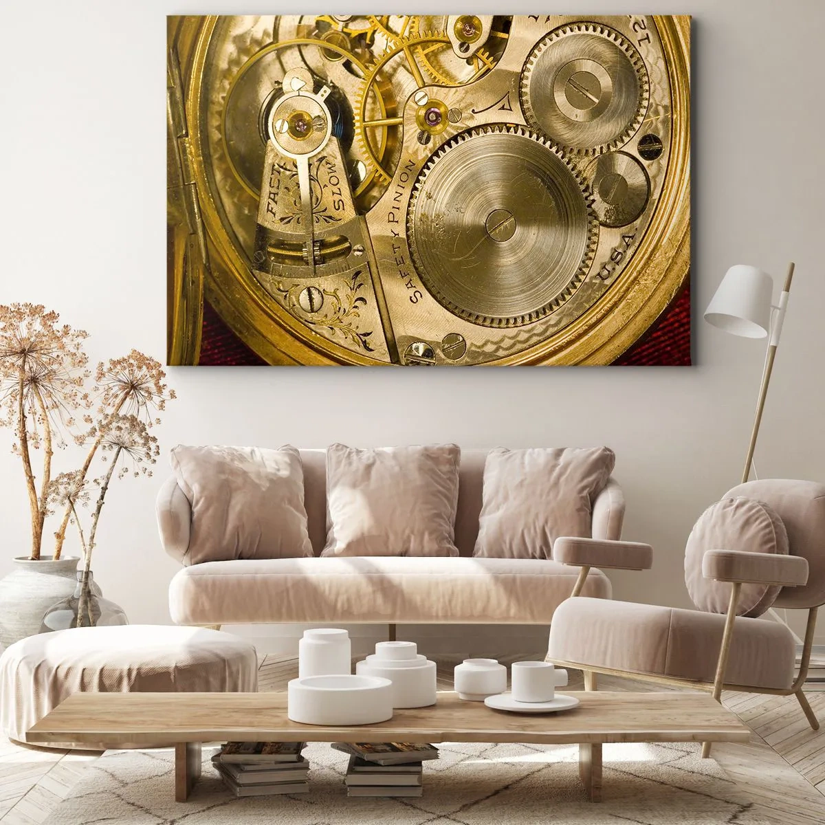 Impression sur toile - Image sur toile - Mécanisme de montre avec engrenages et détails visibles - 100x70cm - Marcher avec son temps - Décoration murale moderne pour le salon et la chambre ARTTOR