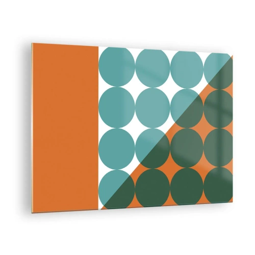 Impression sur verre - Image sur verre - Composition géométrique abstraite avec des cercles et un triangle - 70x50cm - En haut et en diagonale - Décoration murale moderne pour le salon et la chambre ARTTOR