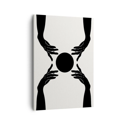 Impression sur toile - Image sur toile - Mains noires dans une composition symétrique avec une boule - 50x70cm - Signe secret - Décoration murale moderne pour le salon et la chambre ARTTOR