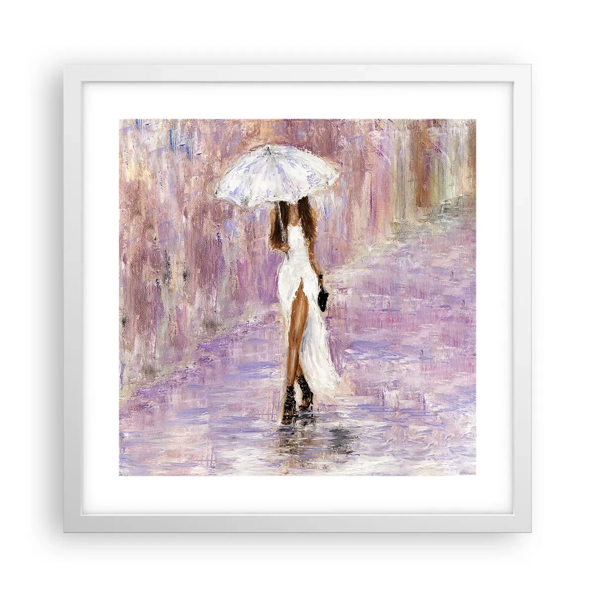 Affiche dans un cadre blanc - Poster - Sous la pluie lilas - 40x40 cm