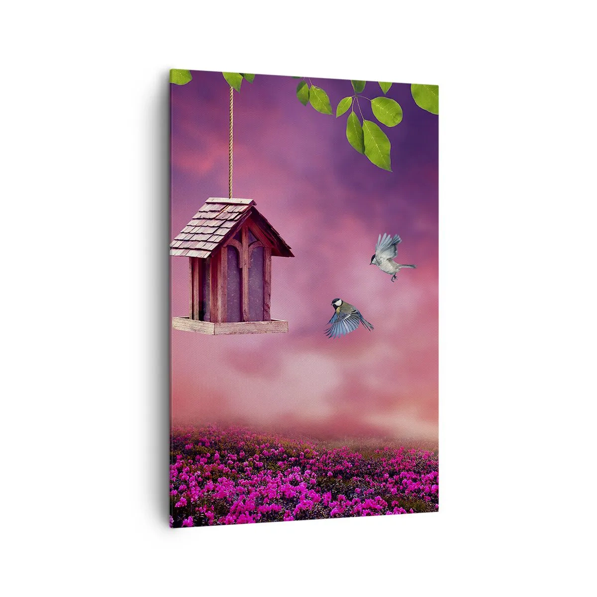 Impression sur toile - Image sur toile - Un paysage pittoresque avec un nichoir et un coucher de soleil - 80x120cm - Invitation à dîner - Décoration murale moderne pour le salon et la chambre ARTTOR