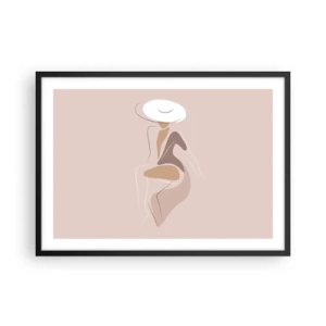 Affiche dans un cadre noir - Poster - Silhouette minimaliste d'une femme portant un chapeau - 70x50cm - Être une dame - Décoration murale moderne pour le salon et la chambre ARTTOR