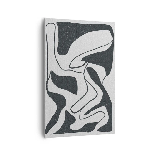 Impression sur toile - Image sur toile - Abstraction en noir et blanc avec des formes organiques - 80x120cm - Amusement de labyrinthe abstrait - Décoration murale moderne pour le salon et la chambre ARTTOR