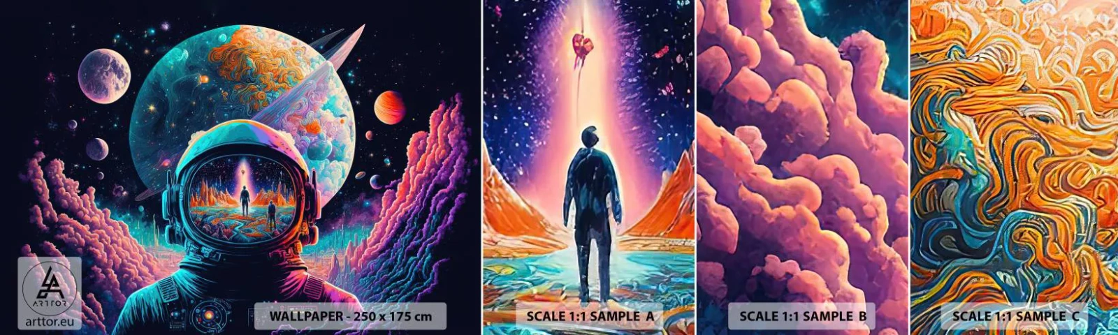 Échantillon de Papier Peint Autocollant Deluxe Sticker - Les philosophes n'en ont pas rêvé - Astronaute, Futuriste, Cosmos - 100x30 cm