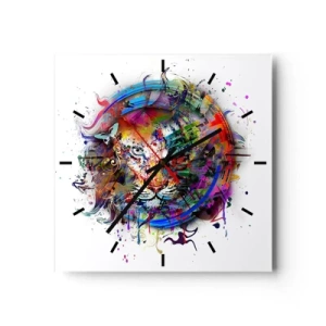 Horloge murale - Pendule murale - Portrait coloré d'un lion dans un style abstrait - 30x30cm - Il se cache derrière un voile arc-en-ciel - Décoration murale moderne pour le salon et la chambre ARTTOR