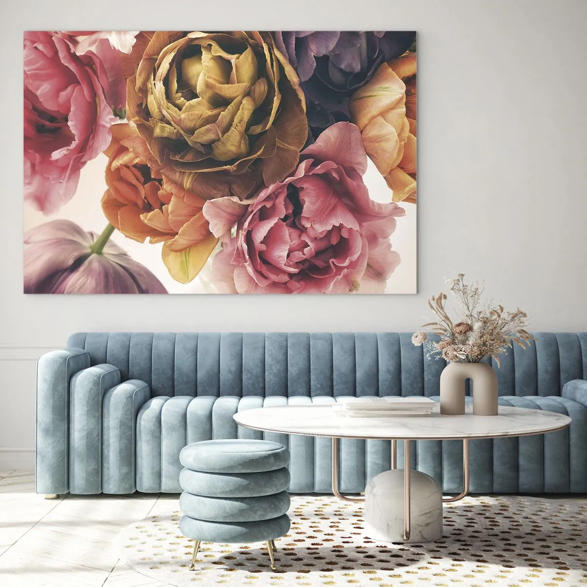 Impression sur verre - Image sur verre - Gros plan d'un bouquet de fleurs multicolores - 120x80cm - La fête de la vie - Décoration murale moderne pour le salon et la chambre ARTTOR