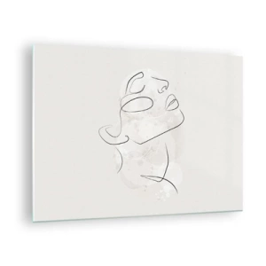 Impression sur verre - Image sur verre - Un visage de femme minimaliste dessiné avec une seule ligne. - 70x50cm - L'esquisse d'un rêve - Décoration murale moderne pour le salon et la chambre ARTTOR